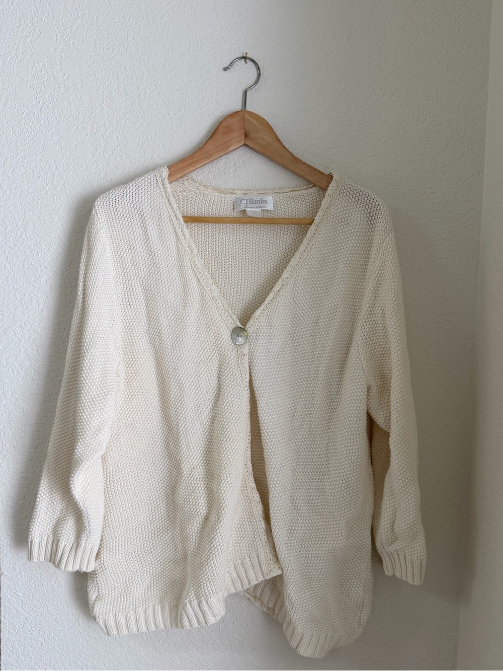 Cream Button-Front Knit Cardigan Sweater